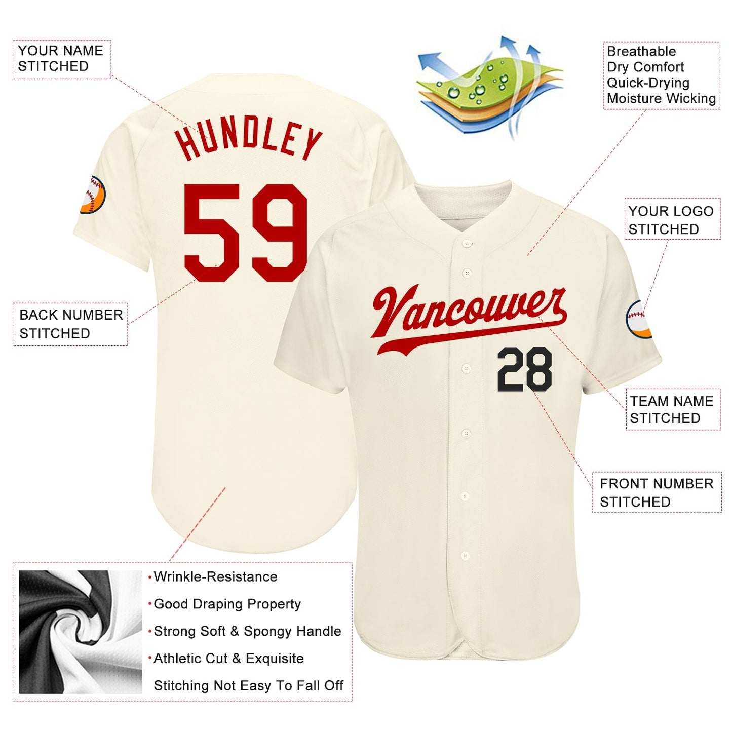 Custom Cream Red-Black Authentic Baseball Jersey - Sky-Custom