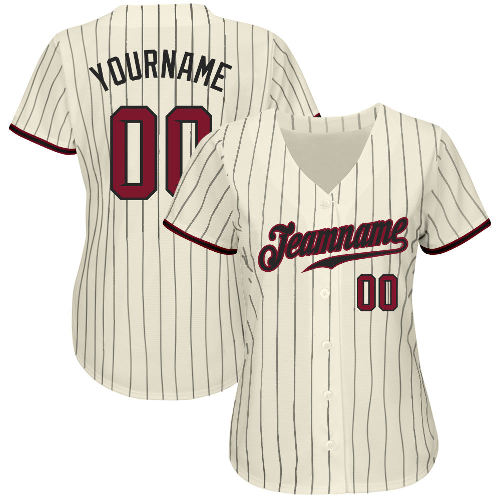 Custom Cream Black Pinstripe Crimson-Black Authentic Baseball Jersey - Sky-Custom