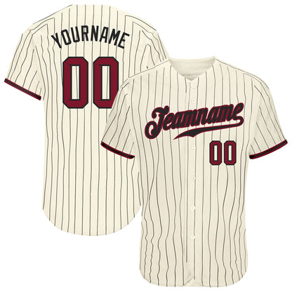 Custom Cream Black Pinstripe Crimson-Black Authentic Baseball Jersey - Sky-Custom