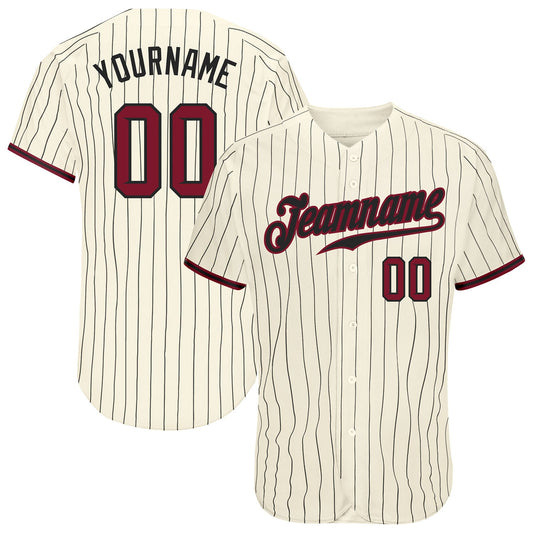 Custom Cream Black Pinstripe Crimson-Black Authentic Baseball Jersey - Sky-Custom