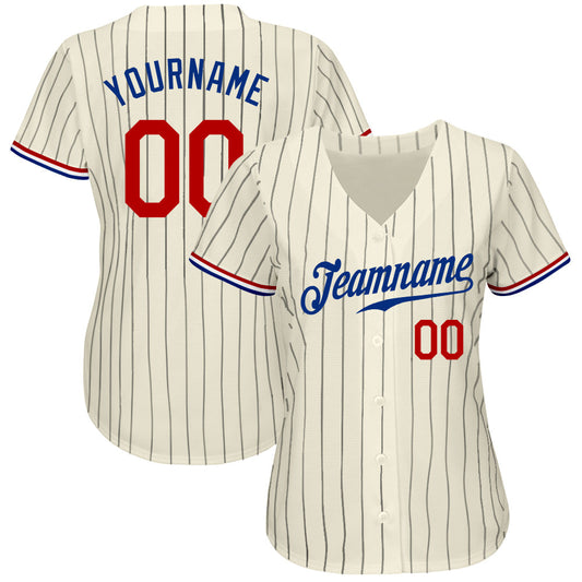 Custom Cream Black Pinstripe Red-Royal Authentic Baseball Jersey - Sky-Custom