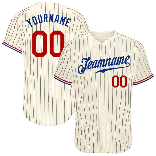 Custom Cream Black Pinstripe Red-Royal Authentic Baseball Jersey - Sky-Custom
