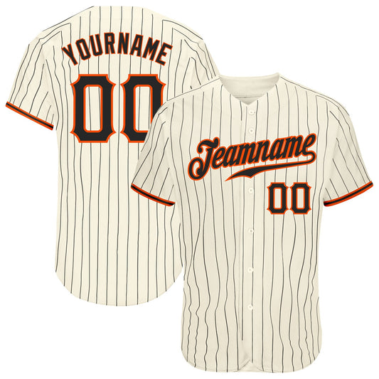Custom Cream Black Pinstripe Black-Orange Authentic Baseball Jersey - Sky-Custom