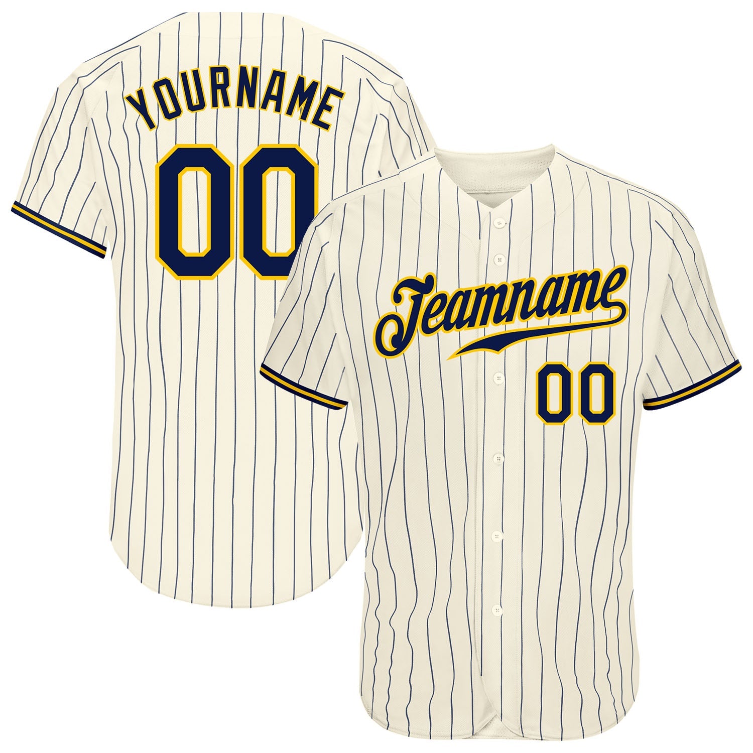 Custom Cream Navy Pinstripe Navy-Gold Authentic Baseball Jersey - Sky-Custom
