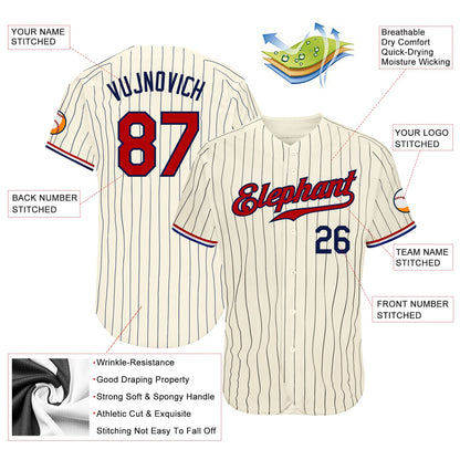Custom Cream Navy Pinstripe Navy-Red Authentic Baseball Jersey - Sky-Custom