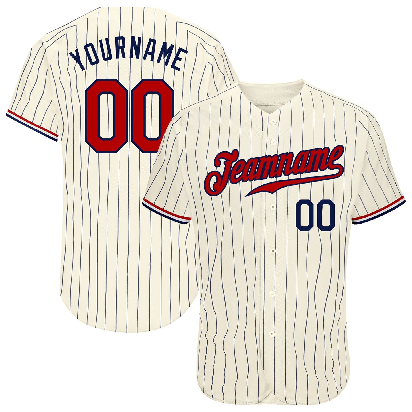 Custom Cream Navy Pinstripe Navy-Red Authentic Baseball Jersey - Sky-Custom