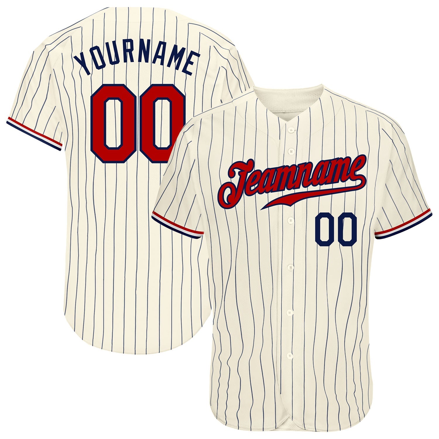 Custom Cream Navy Pinstripe Navy-Red Authentic Baseball Jersey - Sky-Custom