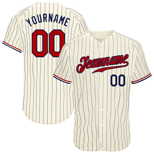 Custom Cream Navy Pinstripe Navy-Red Authentic Baseball Jersey - Sky-Custom