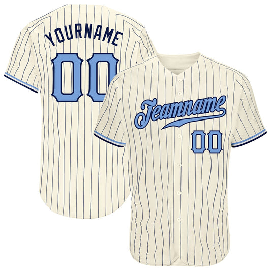 Custom Cream Navy Pinstripe Light Blue-Navy Authentic Baseball Jersey - Sky-Custom