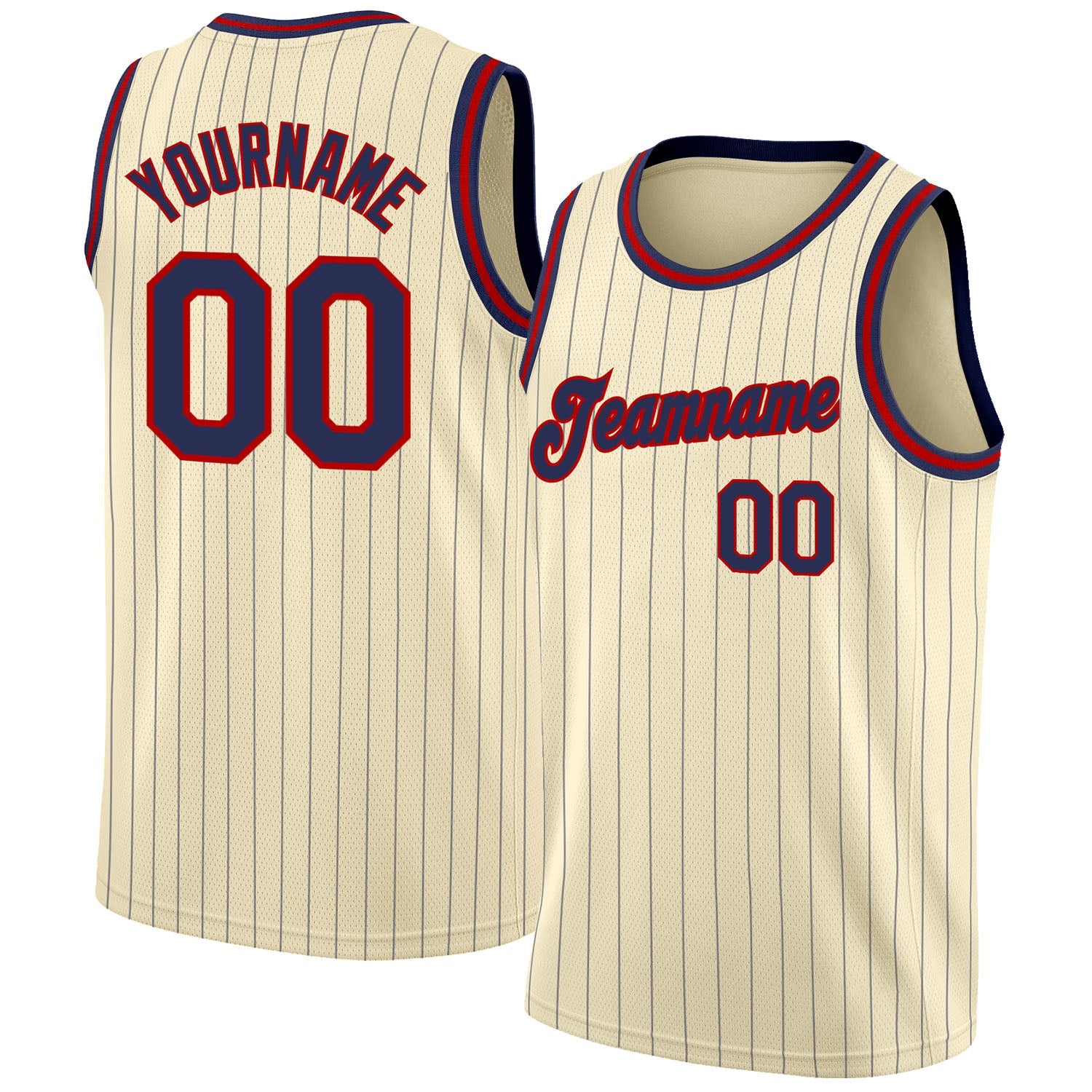 Custom Cream Navy Pinstripe Navy-Red Authentic Basketball Jersey - Sky-Custom