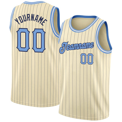 Custom Cream Navy Pinstripe Light Blue-Black Authentic Basketball Jersey - Sky-Custom