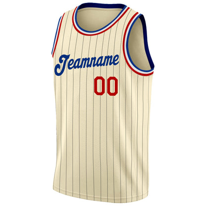 Custom Cream Black Pinstripe Red-Royal Authentic Basketball Jersey - Sky-Custom