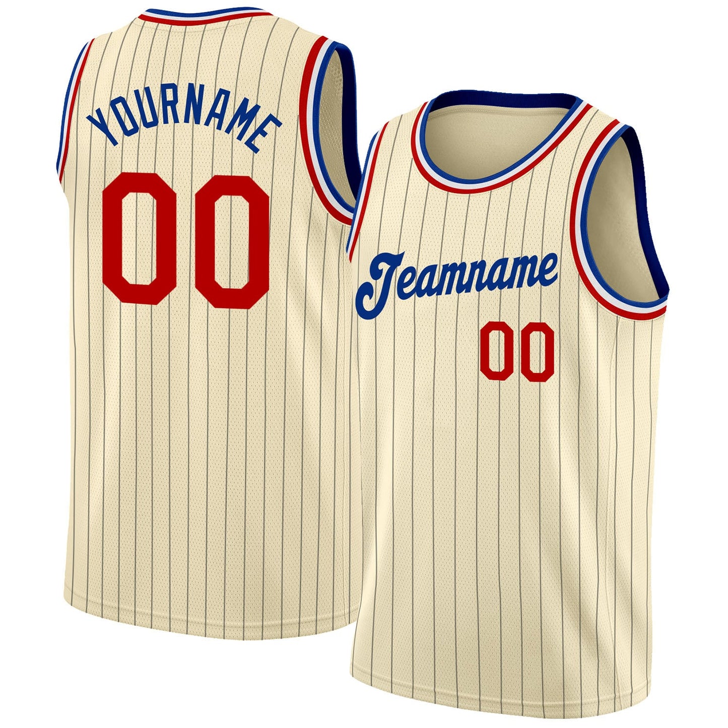 Custom Cream Black Pinstripe Red-Royal Authentic Basketball Jersey - Sky-Custom