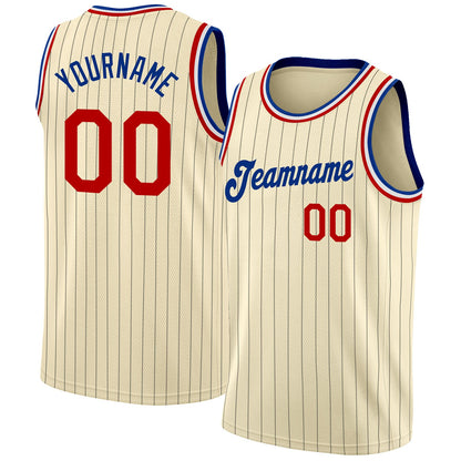 Custom Cream Black Pinstripe Red-Royal Authentic Basketball Jersey - Sky-Custom