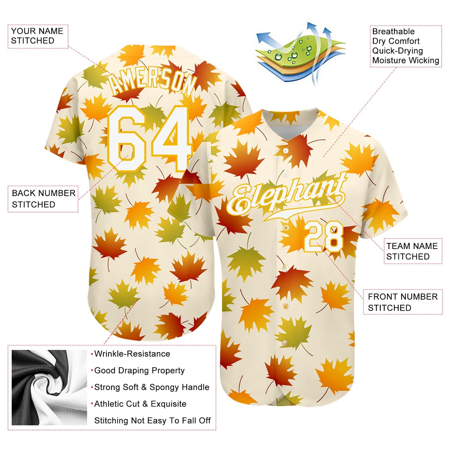 Custom Cream White-Gold 3D Pattern Design Maple Leaf Authentic Baseball Jersey - Sky-Custom