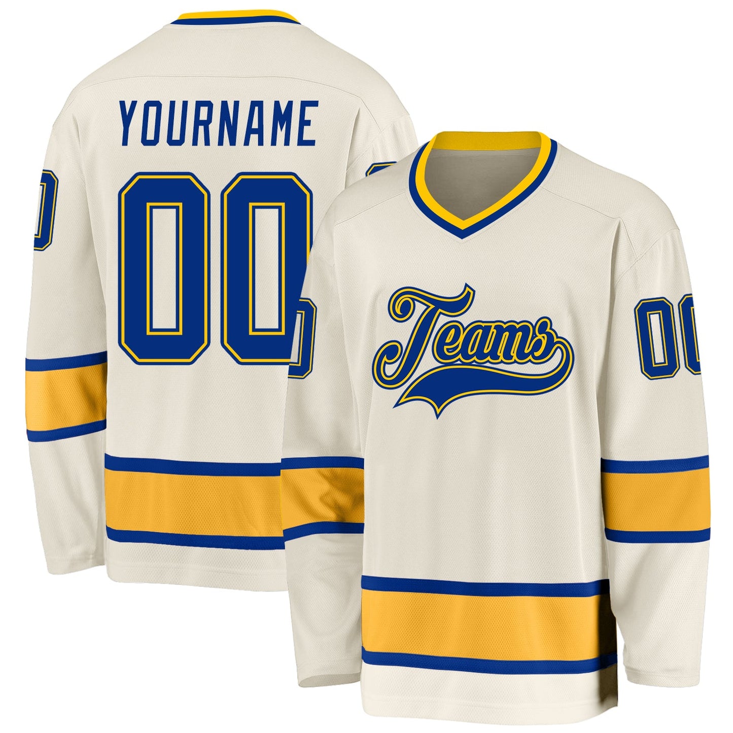 Custom Cream Royal-Gold Hockey Jersey - Sky-Custom