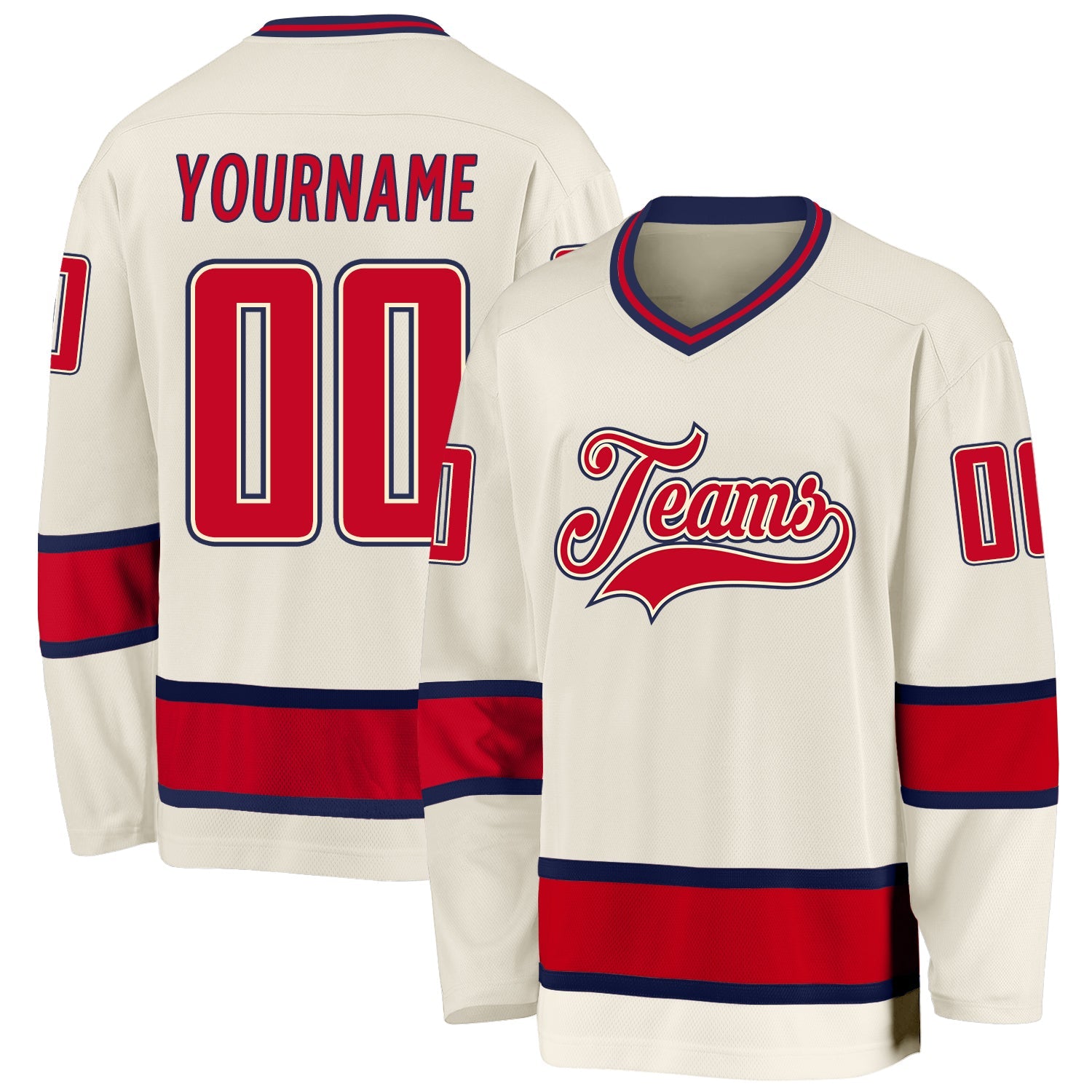 Custom Cream Red-Navy Hockey Jersey - Sky-Custom