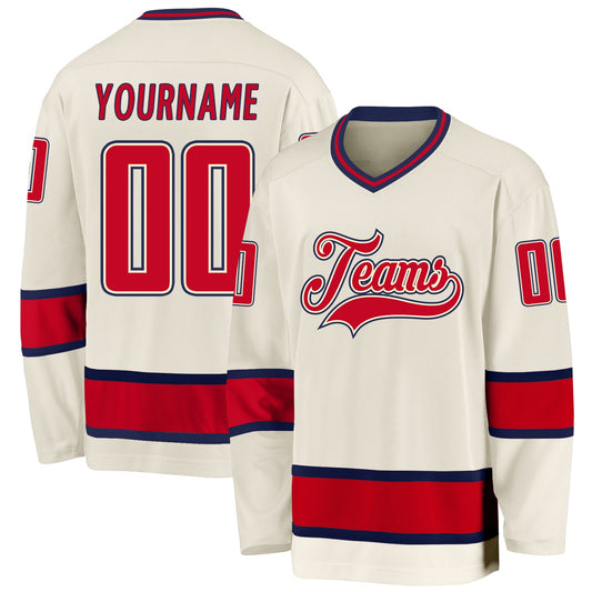 Custom Cream Red-Navy Hockey Jersey - Sky-Custom