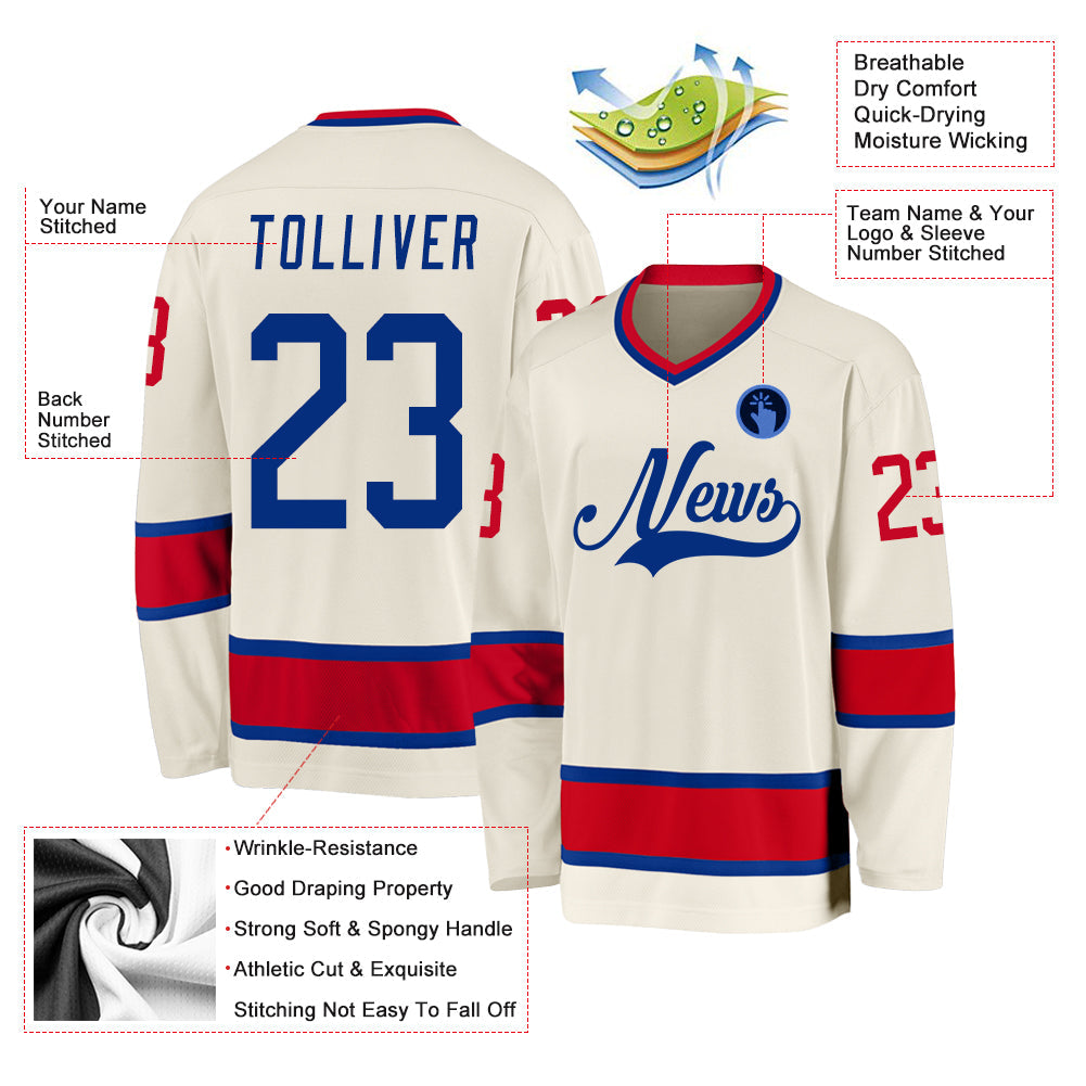 Custom Cream Royal-Red Hockey Jersey - Sky-Custom