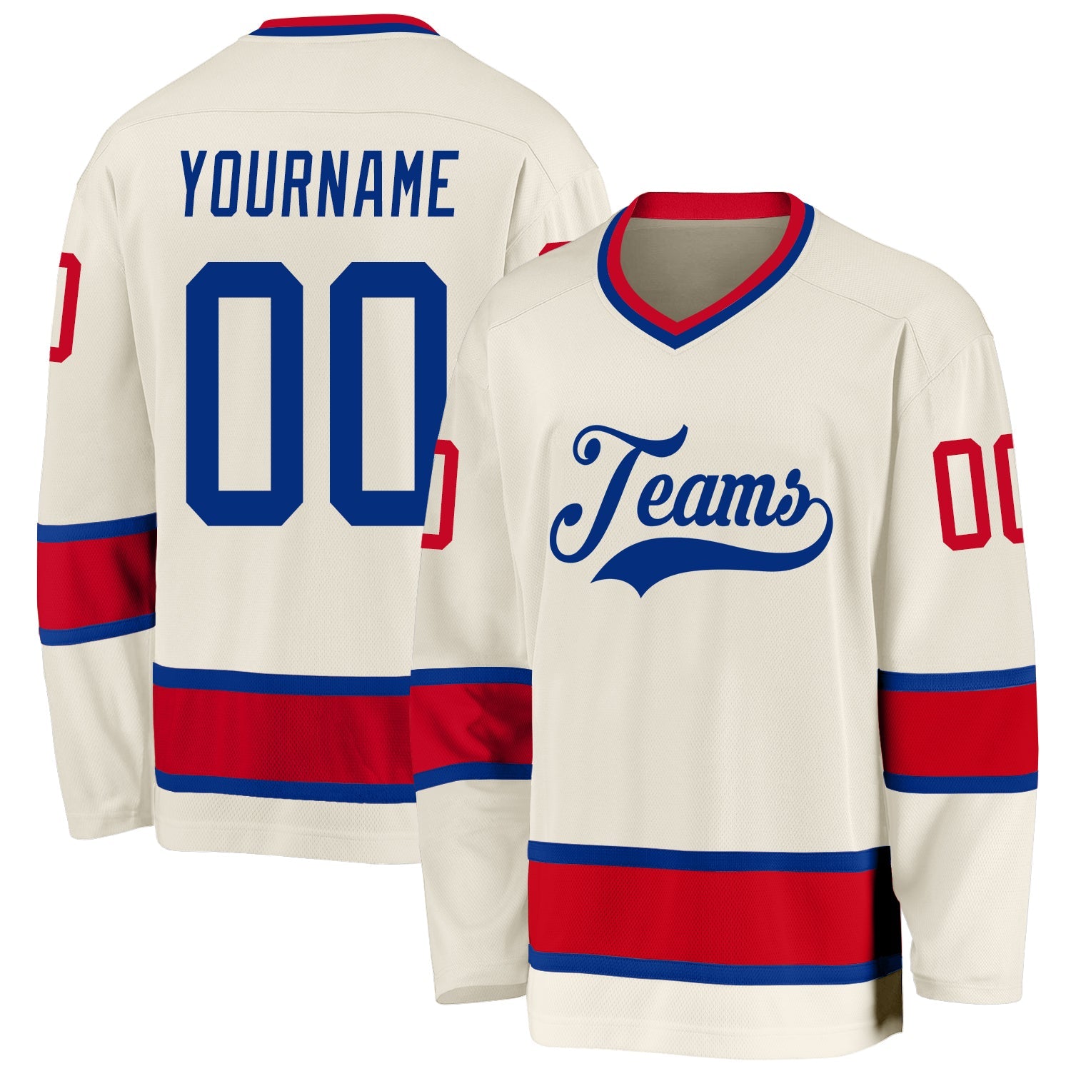 Custom Cream Royal-Red Hockey Jersey - Sky-Custom