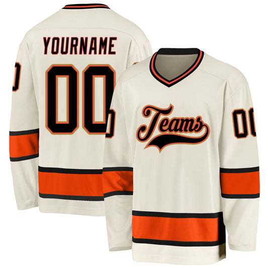 Custom Cream Black-Orange Hockey Jersey - Sky-Custom