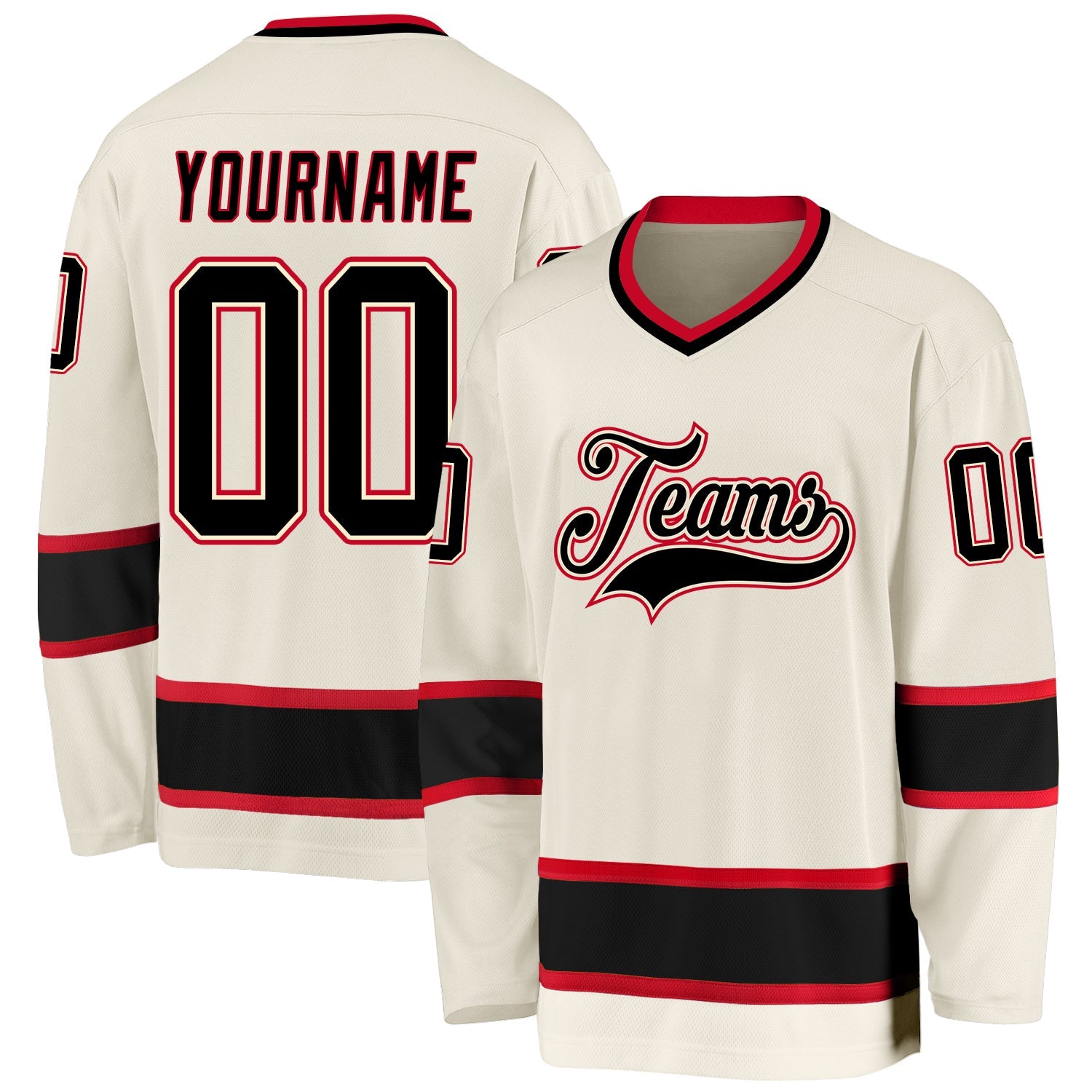 Custom Cream Black-Red Hockey Jersey - Sky-Custom