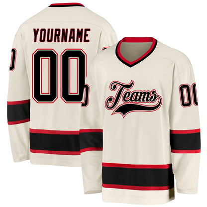 Custom Cream Black-Red Hockey Jersey - Sky-Custom