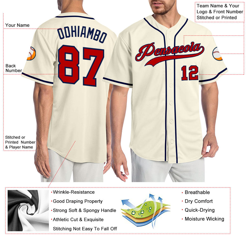 Custom Cream Red-Navy Authentic Baseball Jersey - Sky-Custom