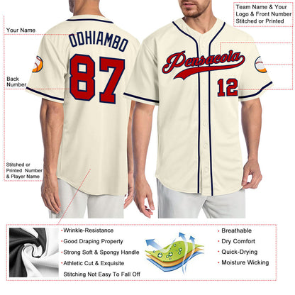 Custom Cream Red-Navy Authentic Baseball Jersey - Sky-Custom