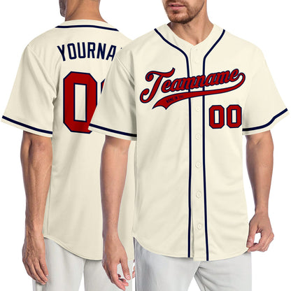 Custom Cream Red-Navy Authentic Baseball Jersey - Sky-Custom