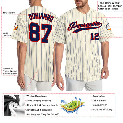 Custom Cream Navy Pinstripe Navy-Red Authentic Baseball Jersey - Sky-Custom