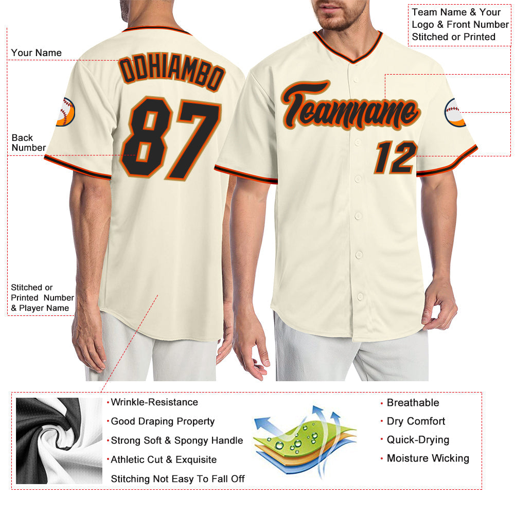 Custom Cream Black Orange-Old Gold Authentic Baseball Jersey - Sky-Custom