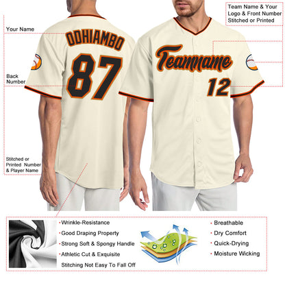 Custom Cream Black Orange-Old Gold Authentic Baseball Jersey - Sky-Custom