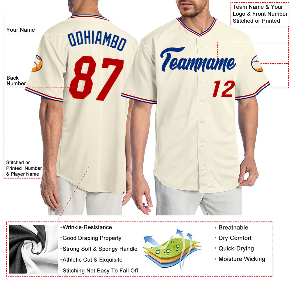Custom Cream Red-Royal Authentic Baseball Jersey - Sky-Custom