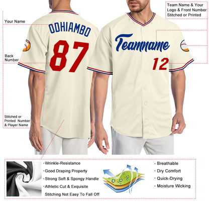 Custom Cream Red-Royal Authentic Baseball Jersey - Sky-Custom