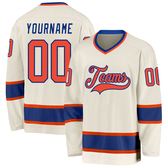 Custom Cream Orange-Royal Hockey Jersey - Sky-Custom