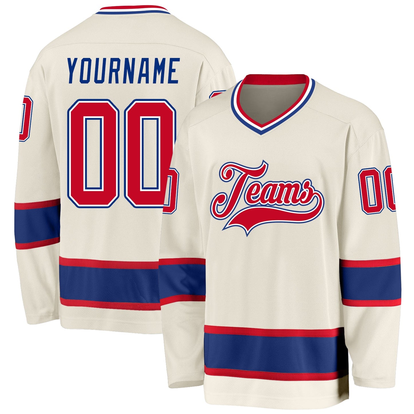 Custom Cream Red-Royal Hockey Jersey - Sky-Custom