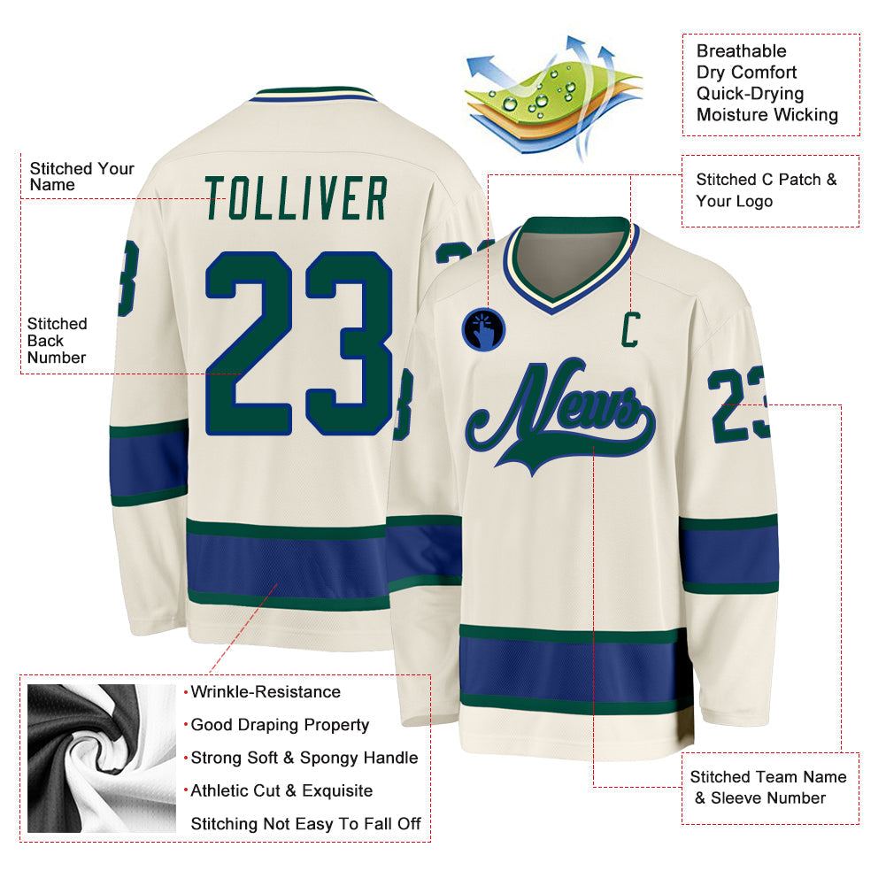 Custom Cream Green-Royal Hockey Jersey - Sky-Custom