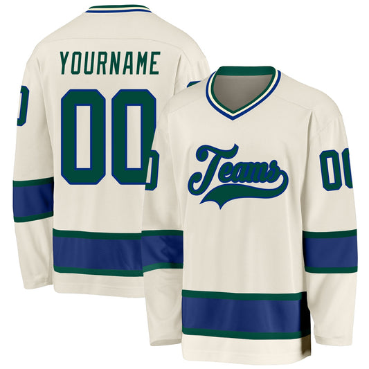Custom Cream Green-Royal Hockey Jersey - Sky-Custom