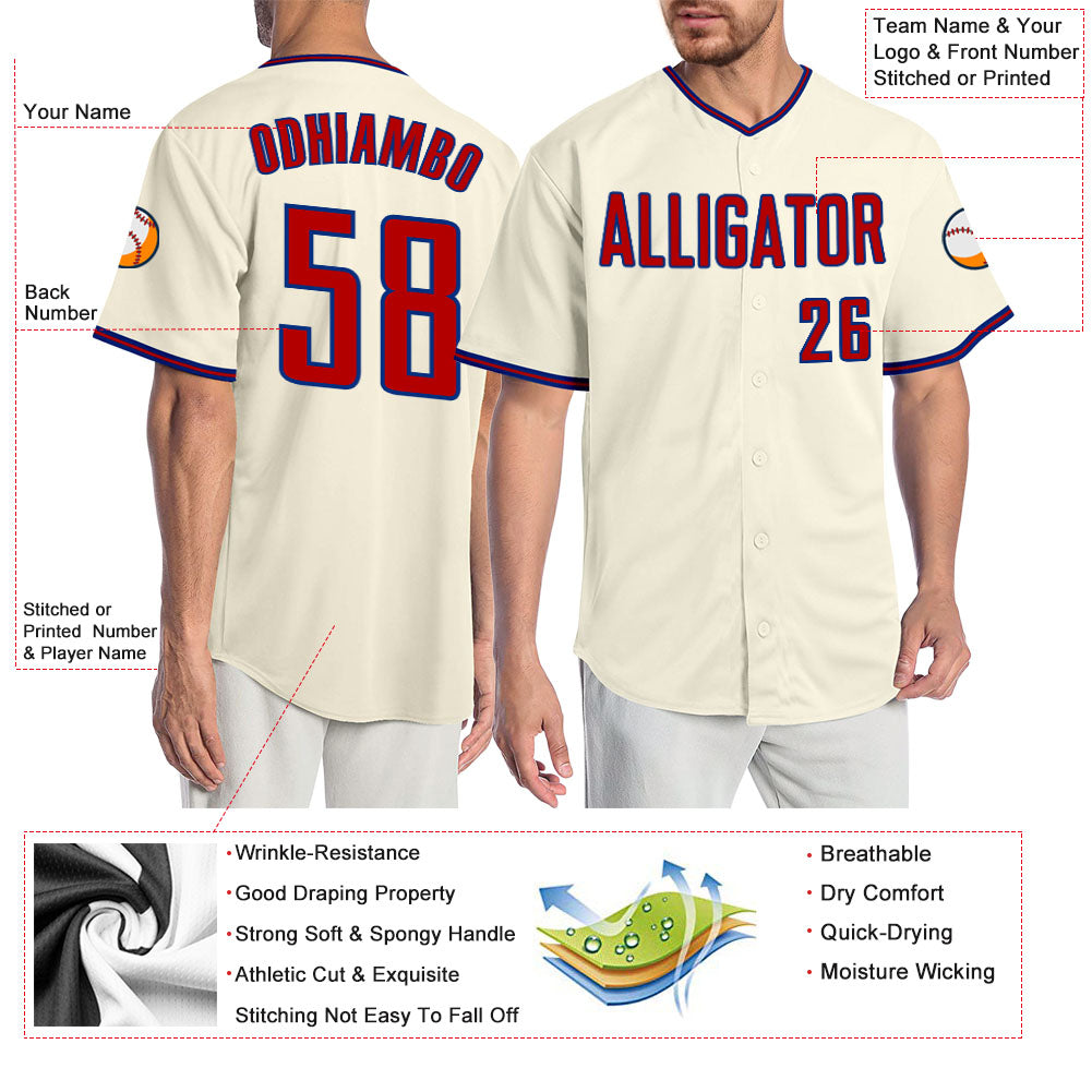 Custom Cream Red-Royal Authentic Baseball Jersey - Sky-Custom