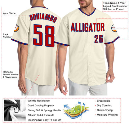 Custom Cream Red-Royal Authentic Baseball Jersey - Sky-Custom