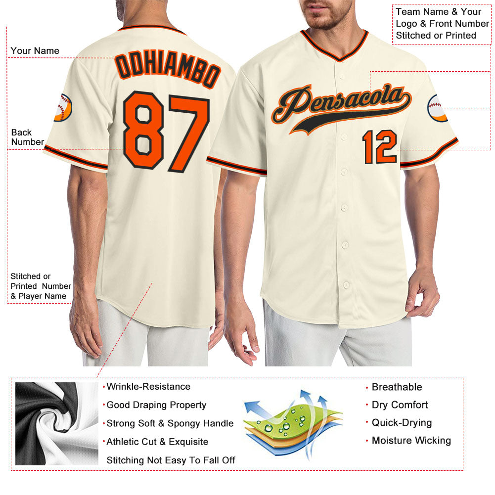 Custom Cream Orange Black-Old Gold Authentic Baseball Jersey - Sky-Custom