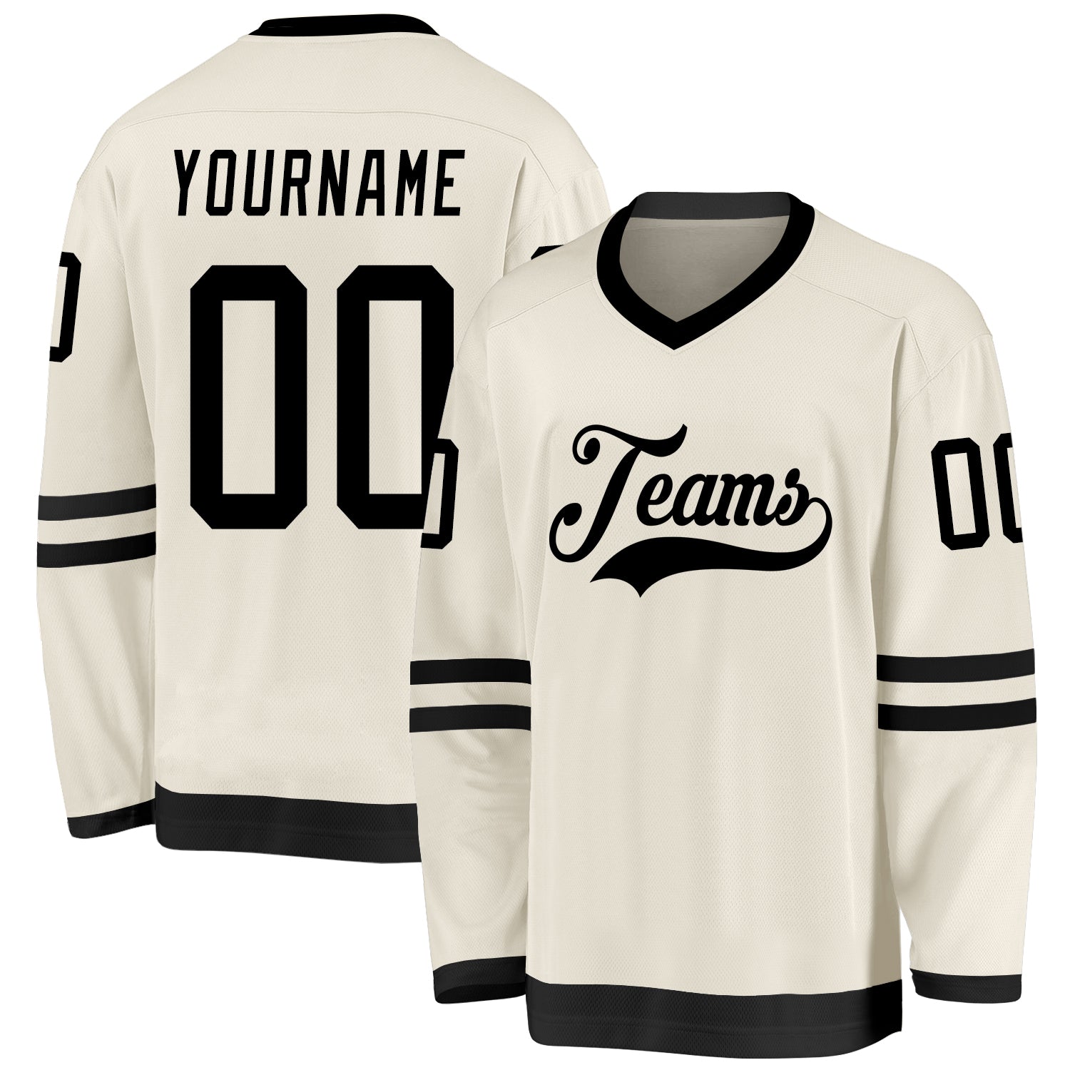 Custom Cream Black Hockey Jersey - Sky-Custom