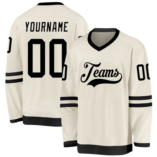 Custom Cream Black Hockey Jersey - Sky-Custom