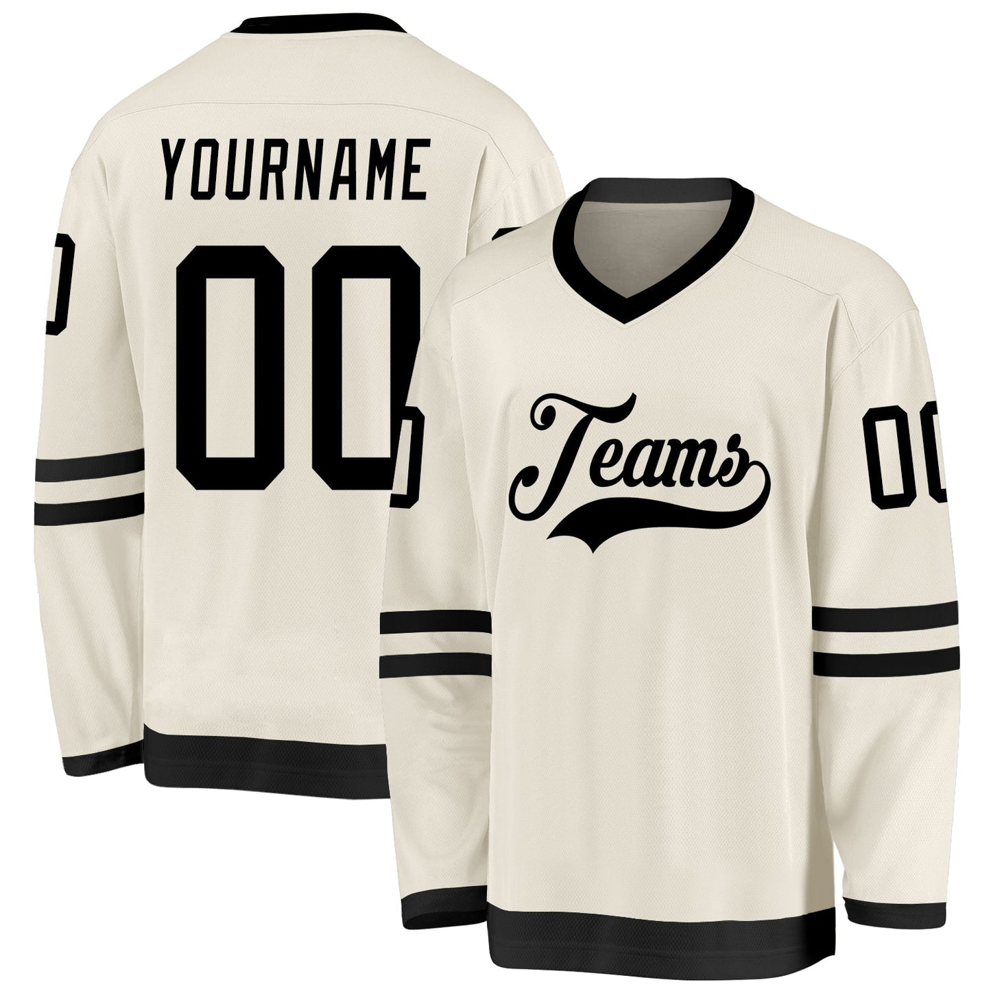 Custom Cream Black Hockey Jersey - Sky-Custom
