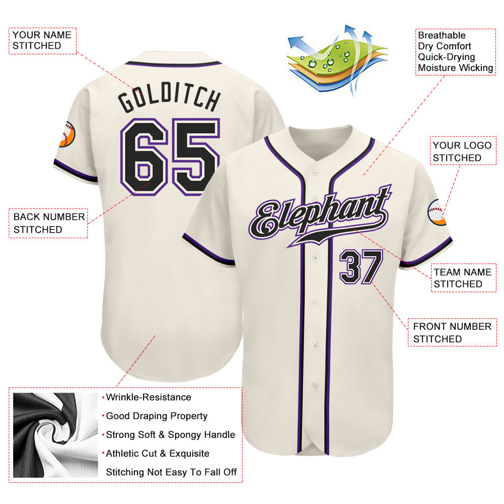 Custom Cream Black-Purple Authentic Baseball Jersey - Sky-Custom