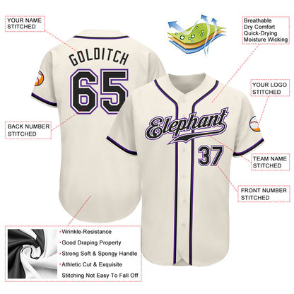 Custom Cream Black-Purple Authentic Baseball Jersey - Sky-Custom