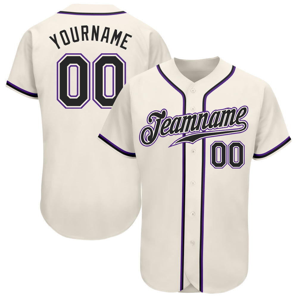 Custom Cream Black-Purple Authentic Baseball Jersey - Sky-Custom
