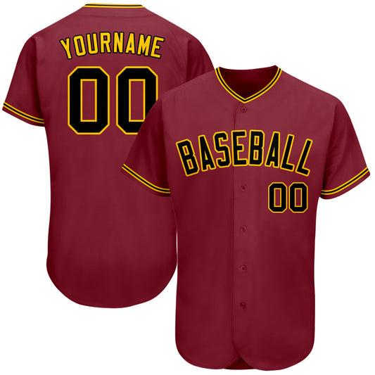 Custom Crimson Black-Gold Authentic Baseball Jersey - Sky-Custom
