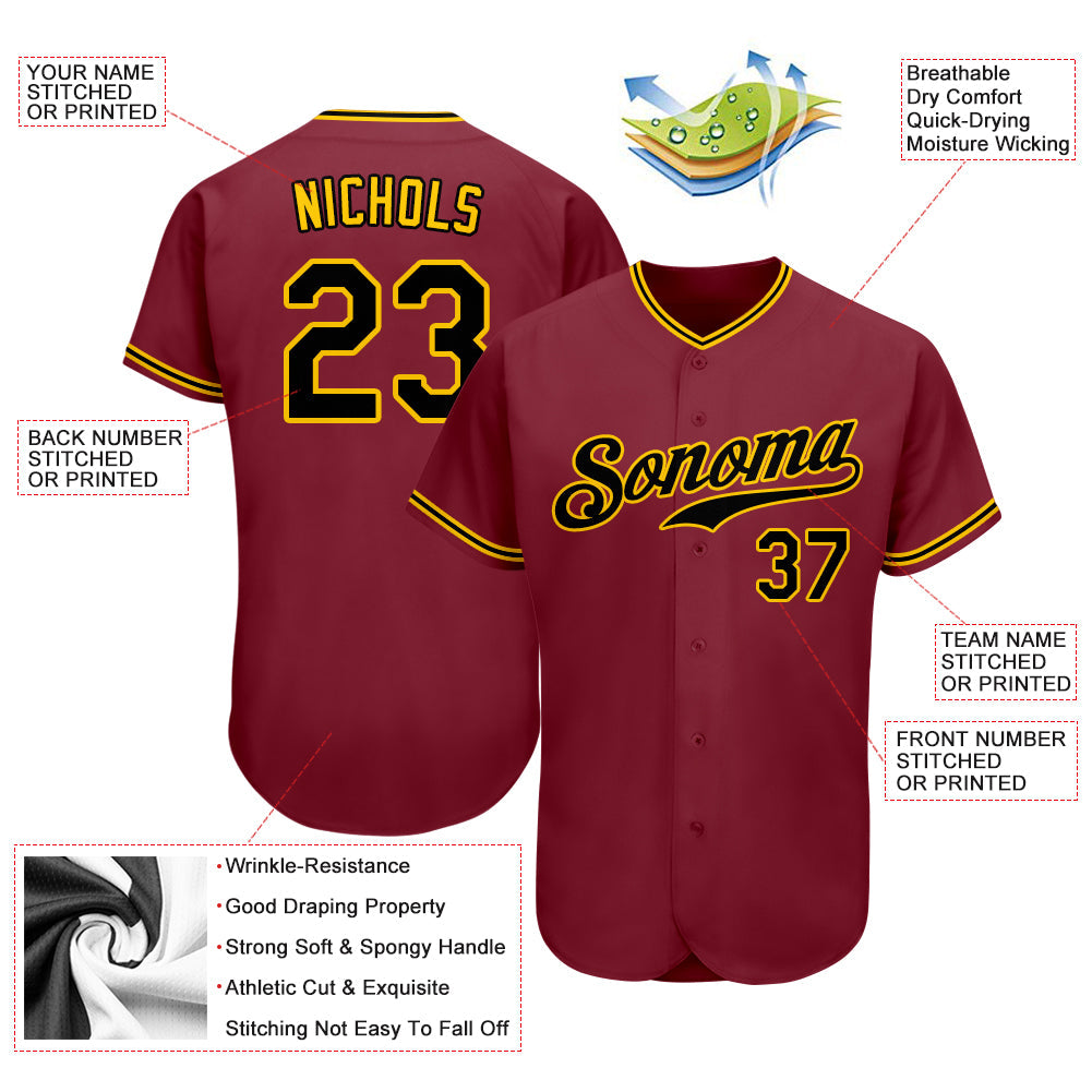 Custom Crimson Black-Gold Authentic Baseball Jersey - Sky-Custom